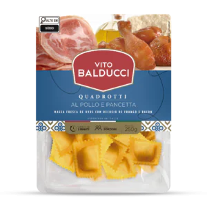 Quadrotti com frango e panceta